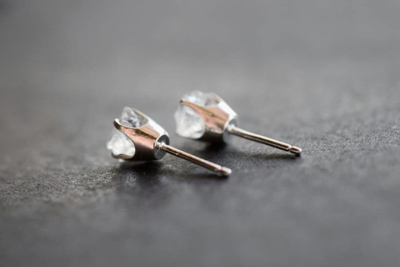 Raw Diamond Earrings, Rough Crystal Studs, Dainty Minimalist Earrings, S… - Picture 4 of 10